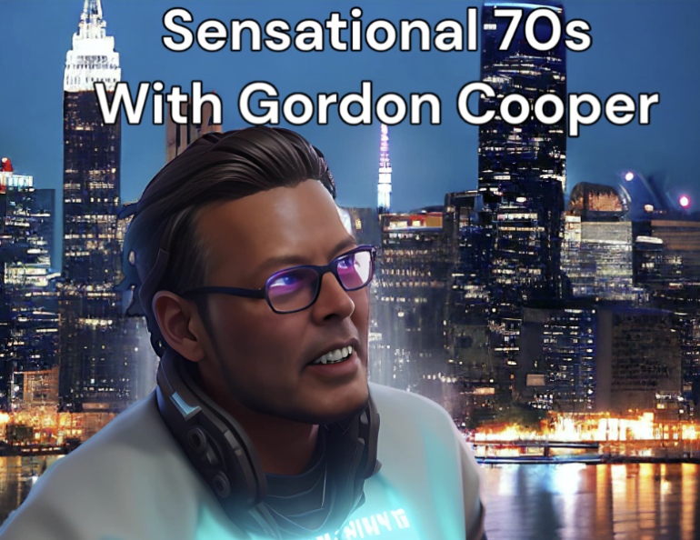 Presenter Gordon Cooper is pictured semi-cartoon style. He is smiling showing neat teeth and looking away from the camera. He has short, dark hair and dark rimmed glasses. He is in front of a midnight city background.